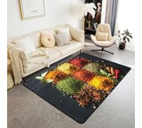 Homewish Tapis Salon 100x150cm Patchwork d'Épices Tapis Chambre Cuisine Cuisson Aliments Tapis Sol Piments Cannelle Feuilles de Laurier Décoration D'Intérieur Art Épicé Coloré