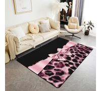 Homewish Tapis Salon 100x150cm Patchwork Léopard Rose Tapis Chambre Nœud Papillon Ruban Tapis Sol Imprimé Peau Animale Décoration D'Intérieur Animal Sauvage