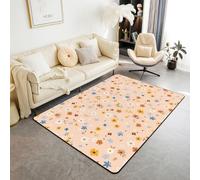 Homewish Tapis Salon 100x150cm Petit Imprimé Floral Tapis Chambre Fleurs Pêche de la Ferme Tapis Sol Fleurs Groovy de Jardin Décoration D'Intérieur Style Ferme Campagne Vintage Rétro