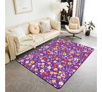 Homewish Tapis Salon 100x150cm Petit Imprimé Floral Tapis Chambre Fleurs Violettes de la Ferme Tapis Sol Fleurs Groovy de Jardin Décoration D'Intérieur Style Ferme Campagne Vintage Rétro