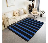Homewish Tapis Salon 100x150cm Rayé Bleu Royal Abstrait Tapis Chambre Rayures Verticales Simples Tapis Sol Rayures Géométriques Modernes Décoration D'Intérieur Minimaliste Bleu Marine Noir