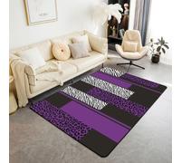 Homewish Tapis Salon 100x150cm Rayures Imprimé Léopard Noir Violet Tapis Chambre Motif Zèbre Guépard Tapis Sol Peau d'animal Sauvage Décoration D'Intérieur Géométrique