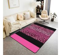 Homewish Tapis Salon 100x150cm Rayures Y2K Motif Peau Guépard Noir Rose Tapis Chambre Simulé Géométrique à Carreaux Tapis Sol Imprimé Léopard Animal Sauvage Décoration D'Intérieur Motif Zèbre Tigre