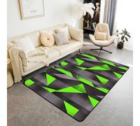 Homewish Tapis Salon 100x150cm Triangle Tapis Chambre Géométrique Tapis Sol Style Memphis Moderne Minimaliste Décoration D'Intérieur Ligne Diamant Vert Noir