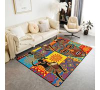Homewish Tapis Salon 100x150cm Tribal Africain | Décoration D'Intérieur Ethnique Géométrique Tapis Chambre Antidérapant Exotique Coloré - Mode Abstraite