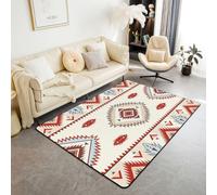 Homewish Tapis Salon 100x150cm Western Style Navajo Tapis Chambre Aztèque Géométrique Tapis Sol Triangle Tribal Ethnique Diamant Boho Décoration D'Intérieur Sud-Ouest Vintage Beige