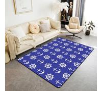Homewish Tapis Salon 150x200cm Ancre Bleu Violet Blanc Tapis Sol Océan Tapis Chambre Voile Côtière Groovy Décoration D'Intérieur Roue de Bâteau Minimaliste