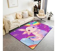 Homewish Tapis Salon 150x200cm Axolotl Rose Tapis Sol Salamandre Kawaii Tapis Chambre Axolotl Arc-en-Ciel Mignon Décoration D'Intérieur Fantaisie Étoiles Galaxie