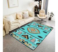 Homewish Tapis Salon 150x200cm Aztèque Géométrique Tapis Sol Western Style Navajo Tapis Chambre Triangle Tribal Ethnique Diamant Boho Décoration D'Intérieur Sud-Ouest Vintage Turquoise Sarcelle