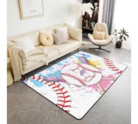 Homewish Tapis Salon 150x200cm Baseball Tapis Sol Glace Dégoulinante Esthétique Mignonne Tapis Chambre Batte de Baseball Sports Graffiti Bleu Sarcelle Monogramme Initiale Lettre B Garçon Gelato