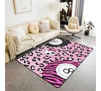 Homewish Tapis Salon 150x200cm Billard Noir Rose Bille 8 Chanceuse Y2K Tapis Sol Imprimé Léopard Tapis Chambre Crâne de Sucre Girly Tendence Décoration D'Intérieur Motif Peau de Tigre