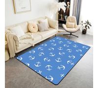 Homewish Tapis Salon 150x200cm Bleu Royal Tapis Sol Ancre Simple Blanche Tapis Chambre Voile Côtière Élégante Décoration D'Intérieur Voyage Océan Bâteau