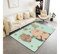 Homewish Tapis Salon 150x200cm Capybara Tapis Sol Sac à Dos Tapis Chambre Cœur d'amour Capybaras Animaux Kawaii Décoration D'Intérieur Prairie Marguerite Florale