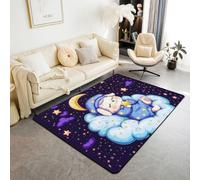 Homewish Tapis Salon 150x200cm Chien Mignon Bonne Nuit Bleu Violet Tapis Sol Ciel Galaxie Tapis Chambre Nuage Kawaii Décoration D'Intérieur Animal Étoilé