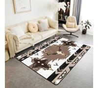 Homewish Tapis Salon 150x200cm Crâne de Cerf Tapis Sol Western Tapis Chambre Style Navajo Aztèque Décoration D'Intérieur Crâne d'animal Géométrique Ethnique