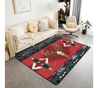 Homewish Tapis Salon 150x200cm Crâne de Cerf Tapis Sol Western Tapis Chambre Style Navajo Aztèque Décoration D'Intérieur Crâne d'animal Géométrique Ethnique