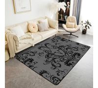 Homewish Tapis Salon 150x200cm Damassé Gris Tapis Sol Crâne de Taureau Vache Gothique Tapis Chambre Floral Boho Vintage Décoration D'Intérieur Victorien AntiqueDécor de Chambre Esthétique