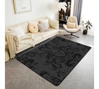 Homewish Tapis Salon 150x200cm Damassé Noir Tapis Sol Crâne de Taureau Vache Gothique Tapis Chambre Floral Boho Vintage Décoration D'Intérieur Victorien AntiqueDécor de Chambre Esthétique