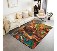 Homewish Tapis Salon 150x200cm Fille Cheveux Afro Tapis Sol Mélanine Africaine Boho Tapis Chambre Tribal Ethnique Tissu Kente Batik Coloré Décoration D'Intérieur Motif Tribu Bohémien