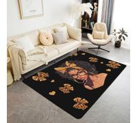 Homewish Tapis Salon 150x200cm Fille Princesse Noire | Tapis Sol Antidérapant Nœud Imprimé Léopard pour Chambre à Coucher Thème Africain - Cœur Peau de Guépard