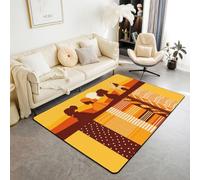 Homewish Tapis Salon 150x200cm Filles Cheveux Noirs Tapis Sol Silhouette Fille Afro Tapis Chambre Exotique Ethnique Imprimé Tribal Coloré Coucher de Soleil Décoration D'Intérieur Tribu Mélanine Boho