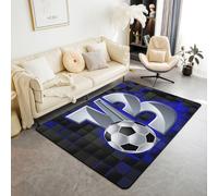 Homewish Tapis Salon 150x200cm Football Tapis Sol Football Lettre Initiale B Tapis Chambre Carreaux Gaming Bleu Noir Néon Décoration D'Intérieur Jeux de SportDécor de Chambre Football