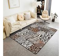 Homewish Tapis Salon 150x200cm Imprimé Guépard Zèbre Tapis Sol Imprimé Peau Zèbre Tigre Léopard Tapis Chambre Patchwork Vintage Décoration D'Intérieur Faune