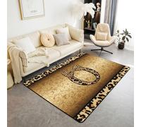 Homewish Tapis Salon 150x200cm Imprimé Léopard Marron Noir Lettre Initiale O Tapis Sol Y2K Preppy Esthétique Coquet Tapis Chambre Damassé Victorien Décoration D'Intérieur Floral Vintage Féminin Glam