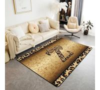 Homewish Tapis Salon 150x200cm Imprimé Léopard Marron Noir Lettre Initiale Z Tapis Sol Coquet Esthétique Y2K Preppy Tapis Chambre Damassé Victorien Décoration D'Intérieur Floral Vintage Féminin Glam