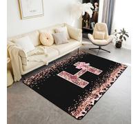 Homewish Tapis Salon 150x200cm Imprimé Léopard Rose Tapis Sol Nœud Lettre H de l'Alphabet Tapis Chambre Esthétique Coquette Cottagecore Décoration D'Intérieur Monogrammé Personnalisé Princesse