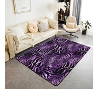 Homewish Tapis Salon 150x200cm Imprimé Léopard Zèbre Violet Tapis Sol Texture Peau Animale Vintage Tapis Chambre Patchwork Décoration D'Intérieur Esthétique Moderne