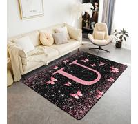 Homewish Tapis Salon 150x200cm Imprimé Paillettes Rose et Noir Tapis Sol Joli Papillon Pailleté Tapis Chambre Initiale U Personnalisée Girly Décoration D'Intérieur Style Princesse Rêveur