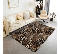 Homewish Tapis Salon 150x200cm Léopard Brun Noir Tapis Sol Imprimé Zèbre Tapis Chambre Texture Peau Animale Décoration D'Intérieur Ombré Vintage