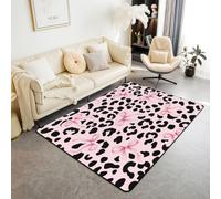 Homewish Tapis Salon 150x200cm Léopard Nœud Kawaii Tapis Sol Imprimé Guépard Rose Tapis Chambre Nœud Style Princesse Décoration D'Intérieur Ferme