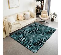 Homewish Tapis Salon 150x200cm Léopard Vert Tapis Sol Peau Animale Sauvage Rétro Tapis Chambre Patchwork Imprimé Zèbre Décoration D'Intérieur Dégradé