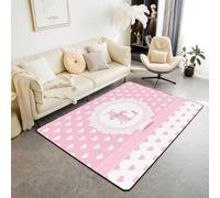Homewish Tapis Salon 150x200cm Lettre Personnalisée L | Tapis Sol Antidérapant Mignonne Fille Cœur D'Amour pour Chambre à Coucher Monogrammeme Arc Roses -