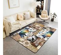 Homewish Tapis Salon 150x200cm Loup Rustique Western Tapis Sol Cabane Animal Forestier Tapis Chambre Patchwork Imprimé Léopard Ferme Décoration D'Intérieur Patchwork Chasse Faune Sauvage