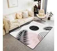 Homewish Tapis Salon 150x200cm Milieu du Siècle Boho | Tapis Sol Antidérapant Noir Roses Arc Géométrique pour Chambre à Coucher Rayure Minimalistees -