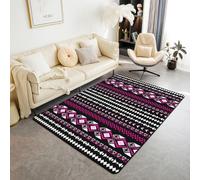 Homewish Tapis Salon 150x200cm Occidental Tapis Sol Aztec Bohémien Tapis Chambre Tribu Ethnique Boho Décoration D'Intérieur Flèches Géométriques Rose Vif