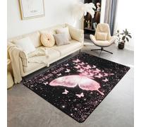 Homewish Tapis Salon 150x200cm Papillon Pailleté Rose Personnalisé Tapis Sol Imprimé Paillettes Scintillantes Mode Tapis Chambre Joli Papillon Rêveur Décoration D'Intérieur Animal Volant Princesse