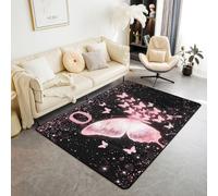 Homewish Tapis Salon 150x200cm Papillon Pailleté Rose Tapis Sol Imprimé Paillettes Scintillantes Mode Tapis Chambre Joli Papillon Rêveur Décoration D'Intérieur Lettre O Personnalisée Princesse