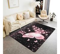 Homewish Tapis Salon 150x200cm Papillon Rose Rêveur Tapis Sol Lettre R Personnalisée Joli Princesse Tapis Chambre Imprimé Paillettes Fantaisie Décoration D'Intérieur Imprimé Scintillant Moderne