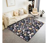 Homewish Tapis Salon 150x200cm Pavé Modernee | Tapis Sol Antidérapant Pierre Roche de Rivière pour Chambre à Coucher Pierre Galet Couleurée -