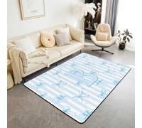 Homewish Tapis Salon 150x200cm Rayures Coquettes Alphabet Bleu Lettre Initiale B Nœud Tapis Sol Princesse Rêveur Tapis Chambre Nœud Rayure Décoration D'Intérieur Personnalisé Kawaii