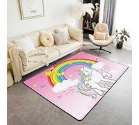 Homewish Tapis Salon Licorne Fille,Tapis Chambre Licorne Arc-en-Ciel Kawaii d'intérieur Enfants Galaxie Étoiles Antidérapant,Tapis Sol Intérieur Cheval Blanc Floral,100x150cm GHS8739CYY-DTKT_100x150