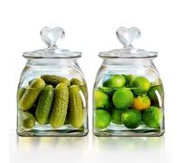 HomeyHoney Bocal en Verre avec Couvercle Hermétique en Forme de Cœur | Carrées Bonbonnières en Verre avec Couvercles, Bocaux en Verre, pour Bonbons, Biscuits, Modèle Lisse, 660ml, Lot de 2