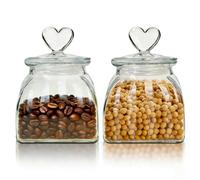 HomeyHoney Bocal en Verre avec Couvercle Hermétique en Forme de Cœur | Carrées Bonbonnières en Verre avec Couvercles, Bocaux en Verre, pour Bonbons, Biscuits, Modèle Rayé, 660ml, Lot de 2