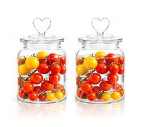 HomeyHoney Bocal en Verre avec Couvercle Hermétique en Forme de Cœur | Circulaires Bonbonnières en Verre, Bocaux en Verre pour Bonbons, Biscuits, Pâtes, Modèle lisse, Lot de 2, 650 ml