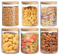 HomeyHoney Bocal en Verre Hermétique, Bocaux en Verre avec Couvercles | Circulaires Pots en Verre avec Couvercles en Bambou, Bonbonnières pour Bonbons, Pâtes, Biscuits, (950+500 ml)x3, lot de 6