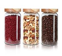 HomeyHoney Bocal en Verre Hermétique, Bocaux en Verre pour Conserves | Bonbonnières avec Couvercles en Bois, Pots en Verre avec Couvercles pour Céréales, Pâtes, Biscuits, 950 ml, Lot de 3